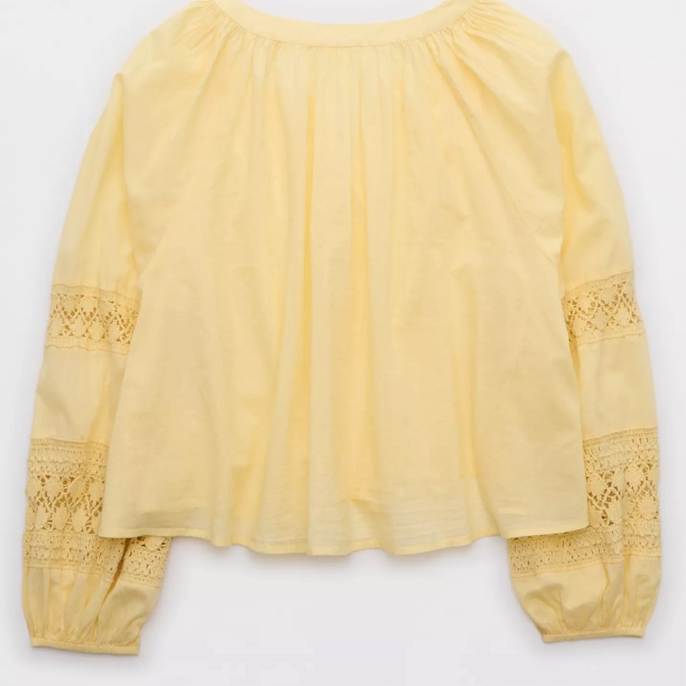 Aerie 100% Cotton Butter Yellow Crochet Button Down Shirt  Size M - Picture 2 of 4